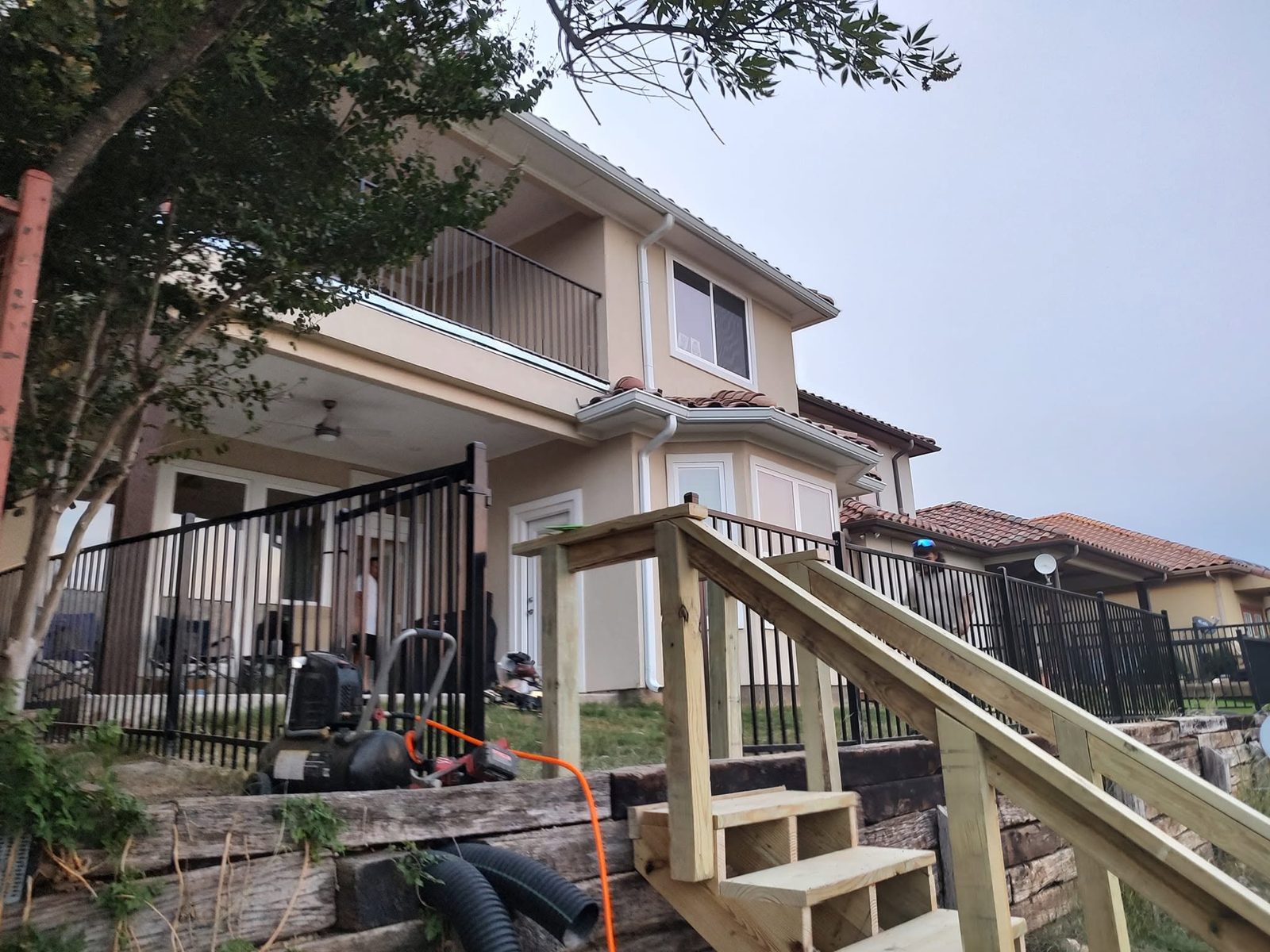 Deck and stair framing on a two-story home in Granbury, TX