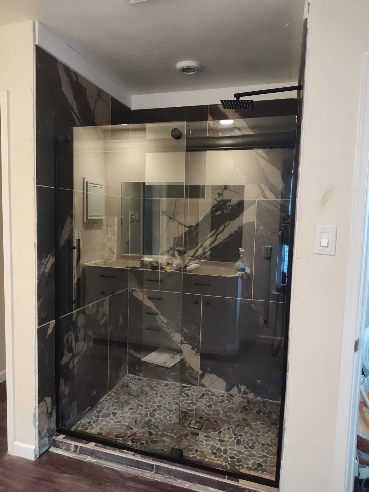 Walk-in tile shower renovation in Fort Worth, TX